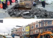 Sat Lantas Polres Pematangsiantar Survey Perbaikan Jalan Rusak dan Amblas di Jalan Gereja