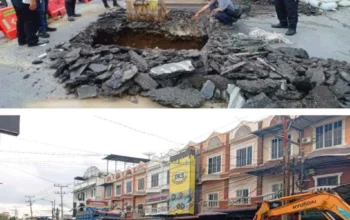 Sat Lantas Polres Pematangsiantar Survey Perbaikan Jalan Rusak dan Amblas di Jalan Gereja